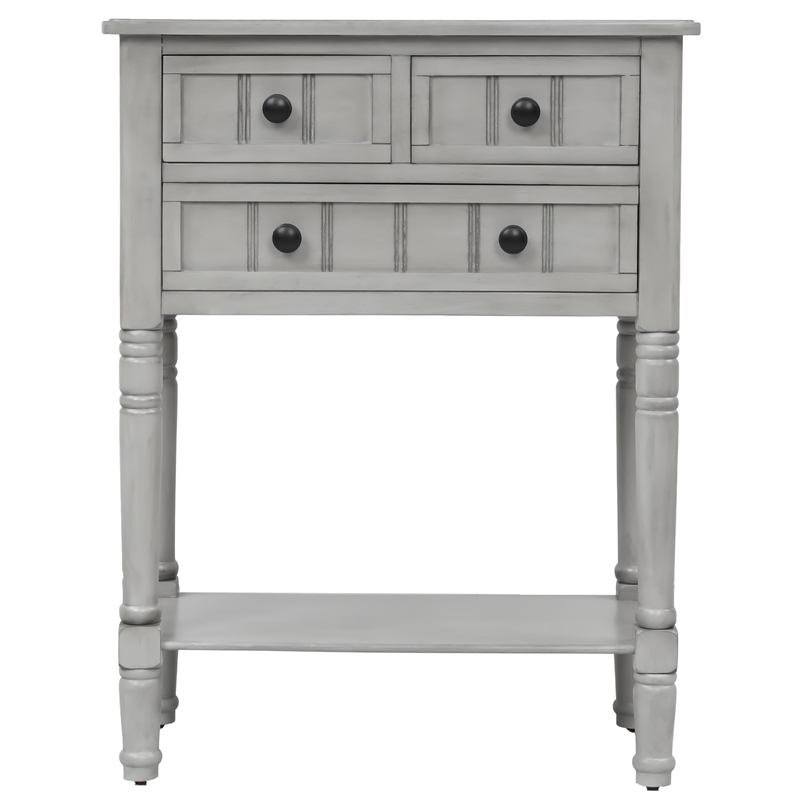 TREXM Narrow Console Table with Three Storage Drawers and Bottom Shelf-Gray Wash