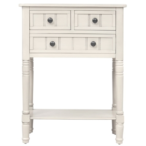 TREXM Narrow Console Table with Three Drawers and Bottom Shelf (Ivory White)