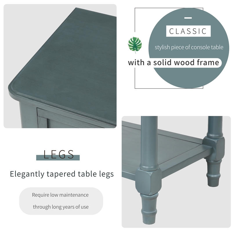 TREXM Narrow Storage Console Table with Three Drawers and Bottom Shelf - Navy