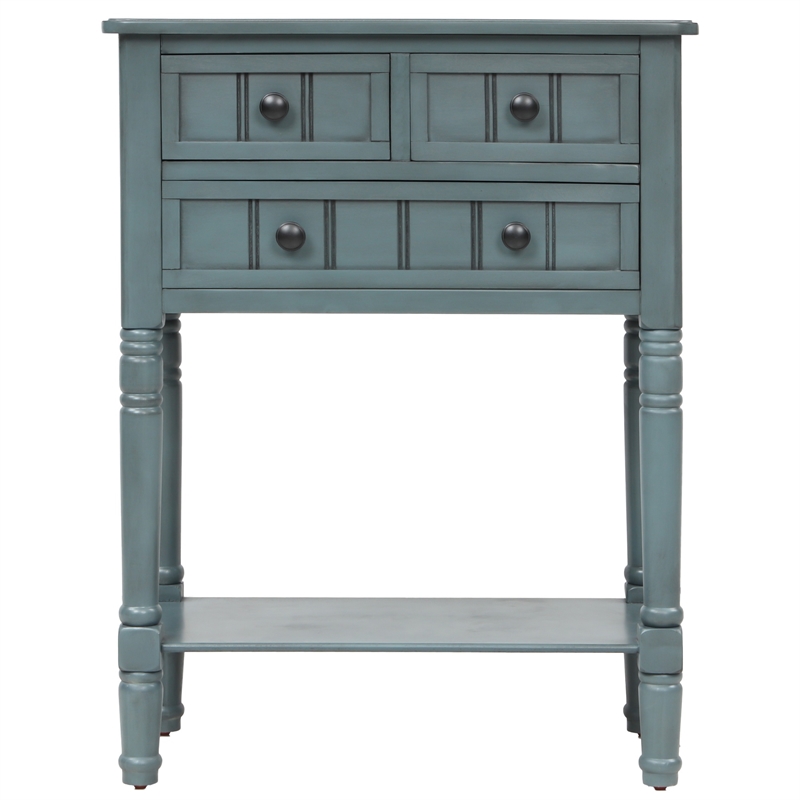 TREXM Narrow Storage Console Table with Three Drawers and Bottom Shelf - Navy