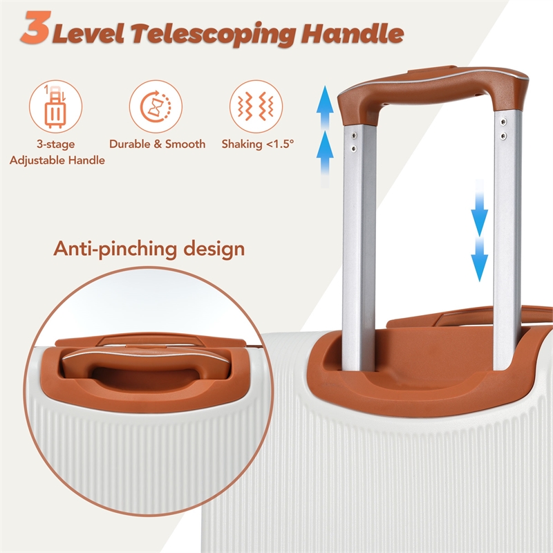 3 Piece Luggage Sets ABS Hardshell with TSA Lock and Double Spinner Wheels-White