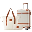 3 Piece Luggage Sets ABS Hardshell with TSA Lock and Double Spinner Wheels-White
