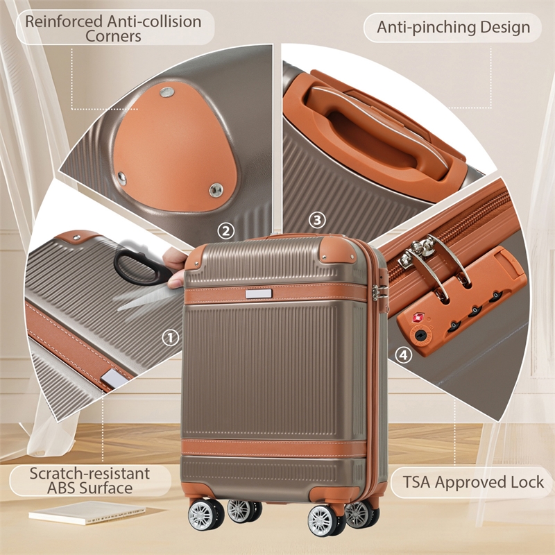 3 Piece Luggage Sets ABS Hardshell with TSA Lock and Spinner Wheels - Coppery