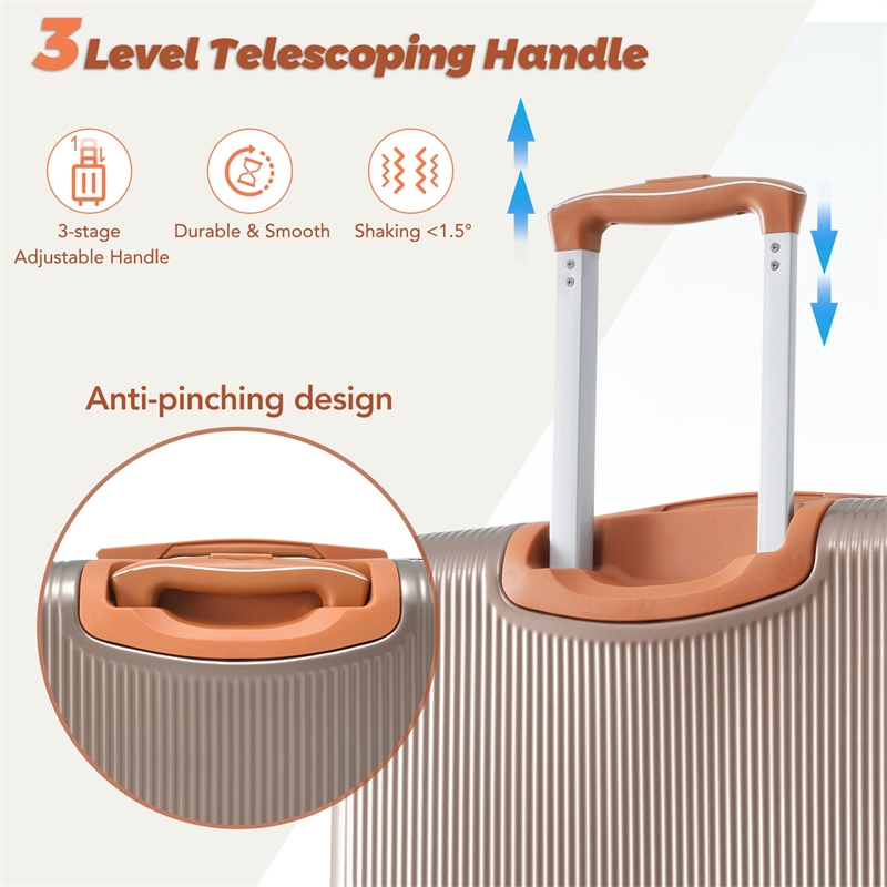 3 Piece Luggage Sets ABS Hardshell with TSA Lock and Spinner Wheels - Coppery