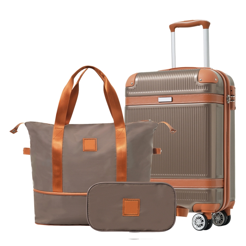 3 Piece Luggage Sets ABS Hardshell with TSA Lock and Spinner Wheels - Coppery