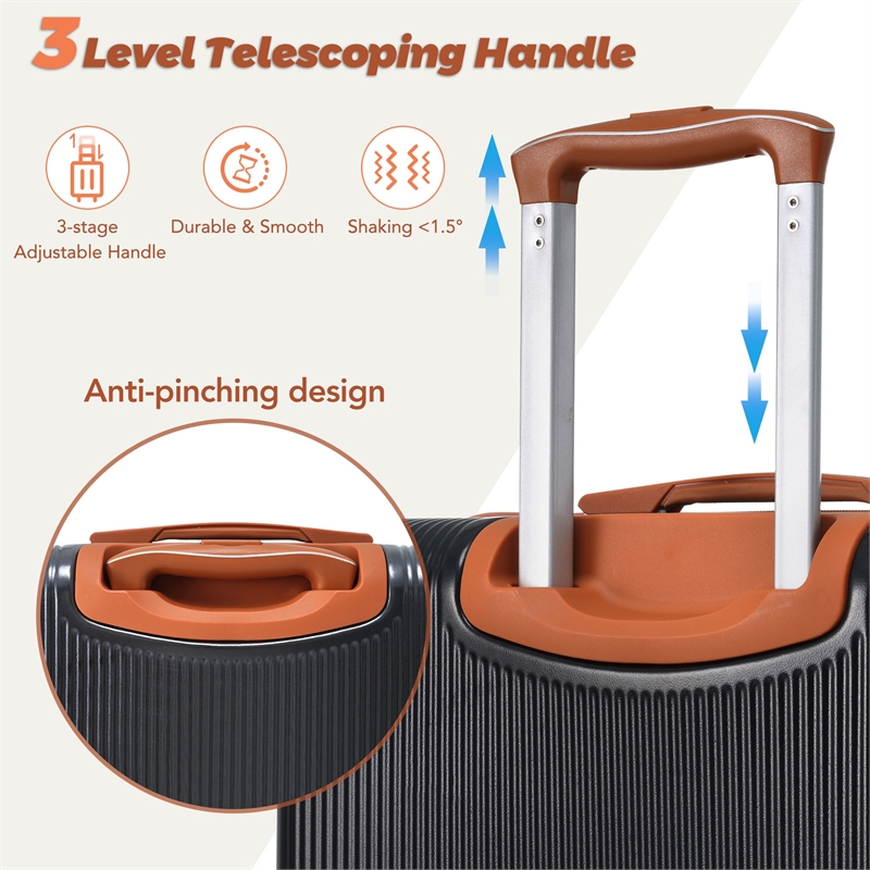 3 Piece Luggage Sets ABS Hardshell with TSA Lock and Double Spinner Wheels-Black