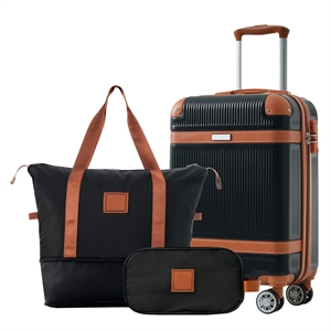 3 piece luggage sets abs hardshell with tsa lock and double spinner wheels-black