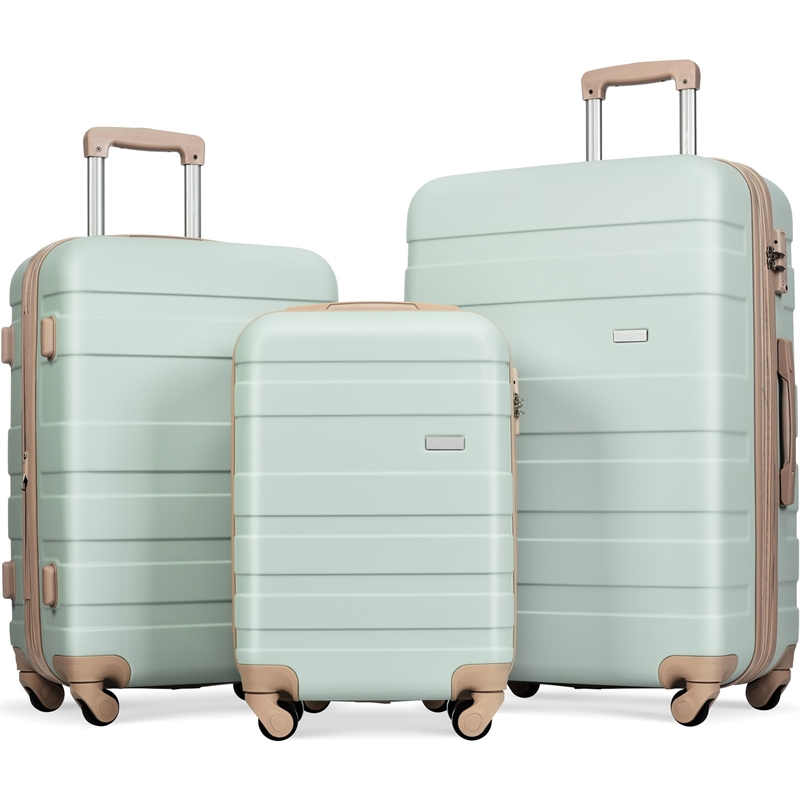3 Piece Luggage Sets New Model 20''24''28''ABS Hardshell Suitcase (Grey Green)