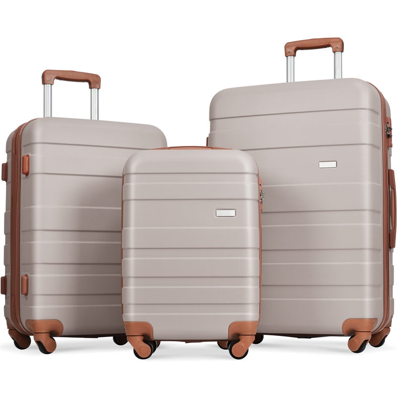 3 pcs Luggage Sets New Model 20''24''28''ABS Hardshell Suitcase (Light Brown)