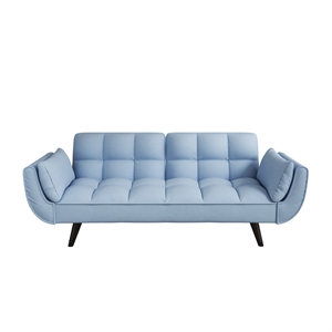 57&quot Blue Velvet Sofa with Soft Double Armrest Pillows fit for Small Spaces