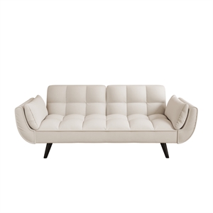 57&quot Beige Velvet Sofa with Soft Double Armrest Pillows fit for Small Spaces