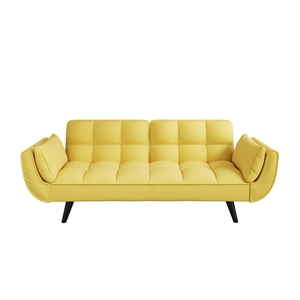 57&quot Yellow Velvet Sofa with Soft Double Armrest Pillows fit for Small Spaces