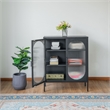 Short 2-Door 3 Shelf Steel Accent Cabinet with Fluted Glass-Black