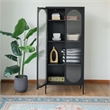 Tall 2-Door 4 Shelf Steel Accent Cabinet with Fluted Glass-Black