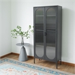 Tall 2-Door 4 Shelf Steel Accent Cabinet with Fluted Glass-Black