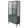 Tall 3-Shelf Steel Accent Cabinet with Fluted Glass and Upper & Lower Door-Black