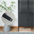 Tall 3-Shelf Steel Accent Cabinet with Fluted Glass and Upper & Lower Door-Black