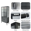 Tall 3-Shelf Steel Accent Cabinet with Fluted Glass and Upper & Lower Door-Black