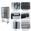 Tall 2-Door Square 3 Shelf Steel Accent Cabinet with Fluted Glass-Black