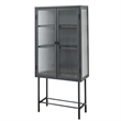 Tall 2-Door Square 3 Shelf Steel Accent Cabinet with Fluted Glass-Black