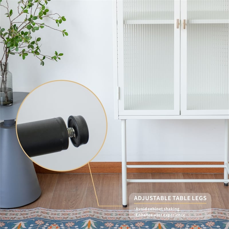 Tall 2-Door Square 3 Shelf Steel Accent Cabinet with Fluted Glass-White