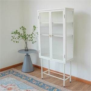 Tall 2-Door Square 3 Shelf Steel Accent Cabinet with Fluted Glass-White
