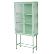 Tall 2-Door Square 3 Shelf Steel Accent Cabinet with Fluted Glass-Light Green