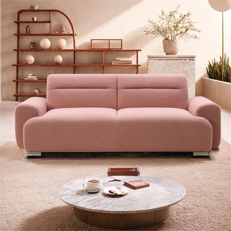 Pink Teddy Velvet Three-Seat Sofa with Armrests-Convertible to Reclining Bed
