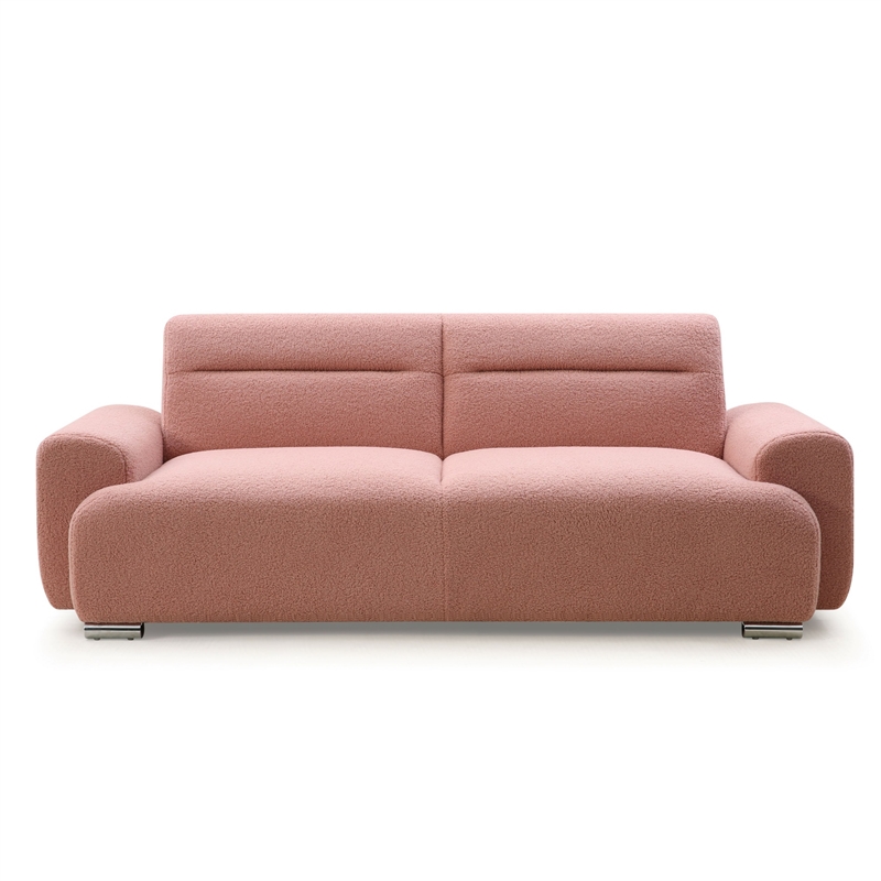 Pink Teddy Velvet Three-Seat Sofa with Armrests-Convertible to Reclining Bed