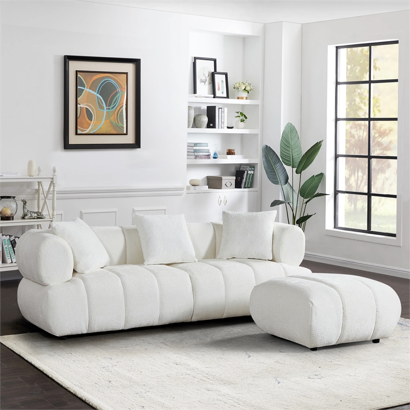 Stylish Multifunctional Sofa with Footrest - Grand Piano Key Design (White)