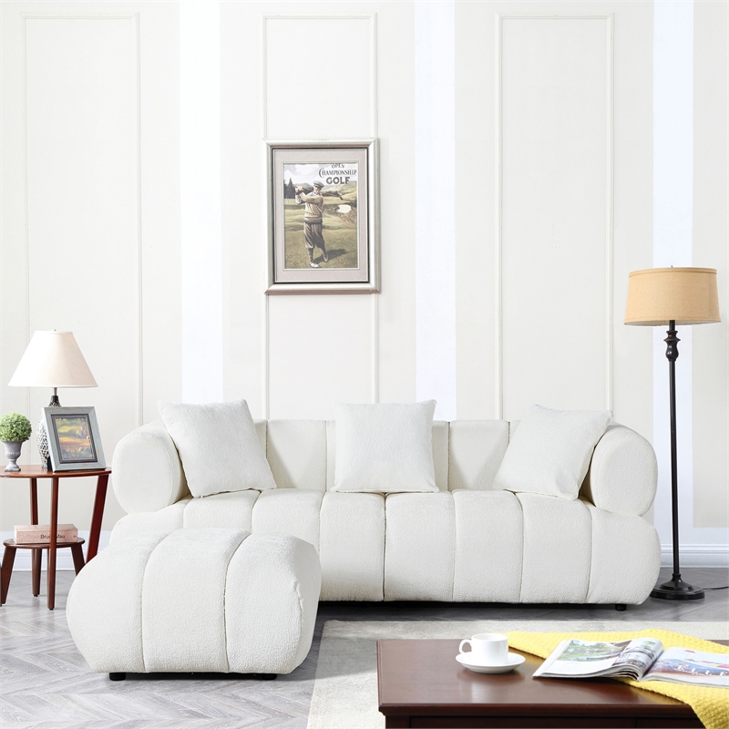 Stylish Multifunctional Sofa with Footrest - Grand Piano Key Design (White)