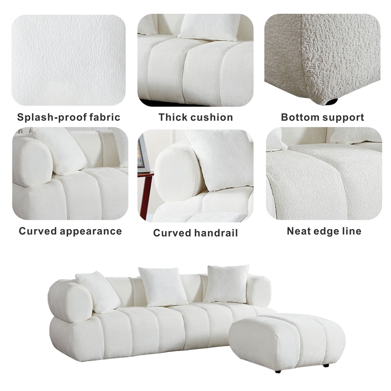 Stylish Multifunctional Sofa with Footrest - Grand Piano Key Design (White)