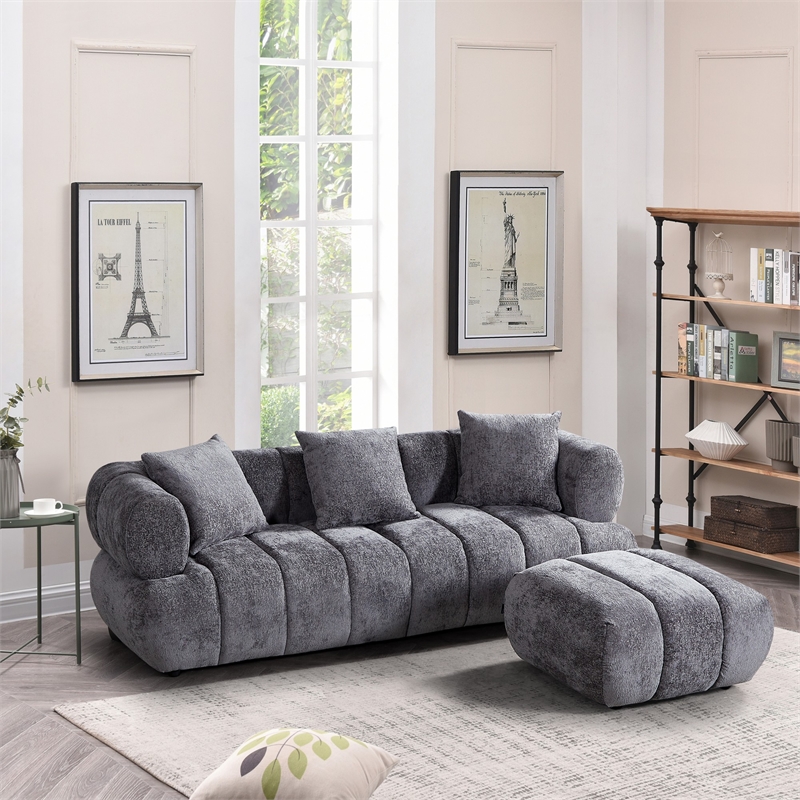 Stylish Multifunctional Sofa with Footrest - Grand Piano Key Design (Gray)