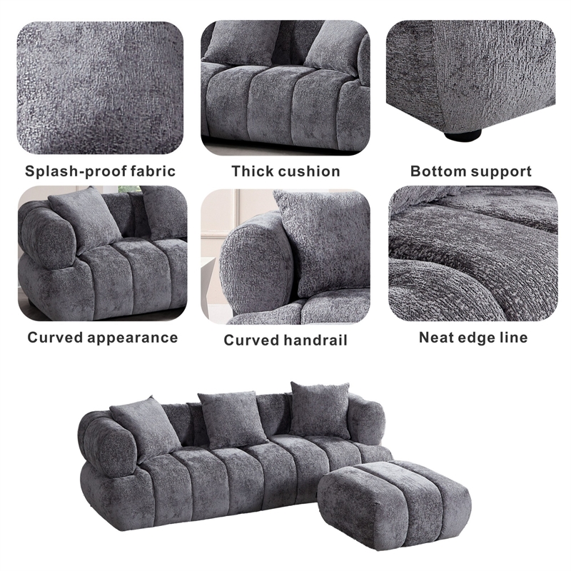 Stylish Multifunctional Sofa with Footrest - Grand Piano Key Design (Gray)