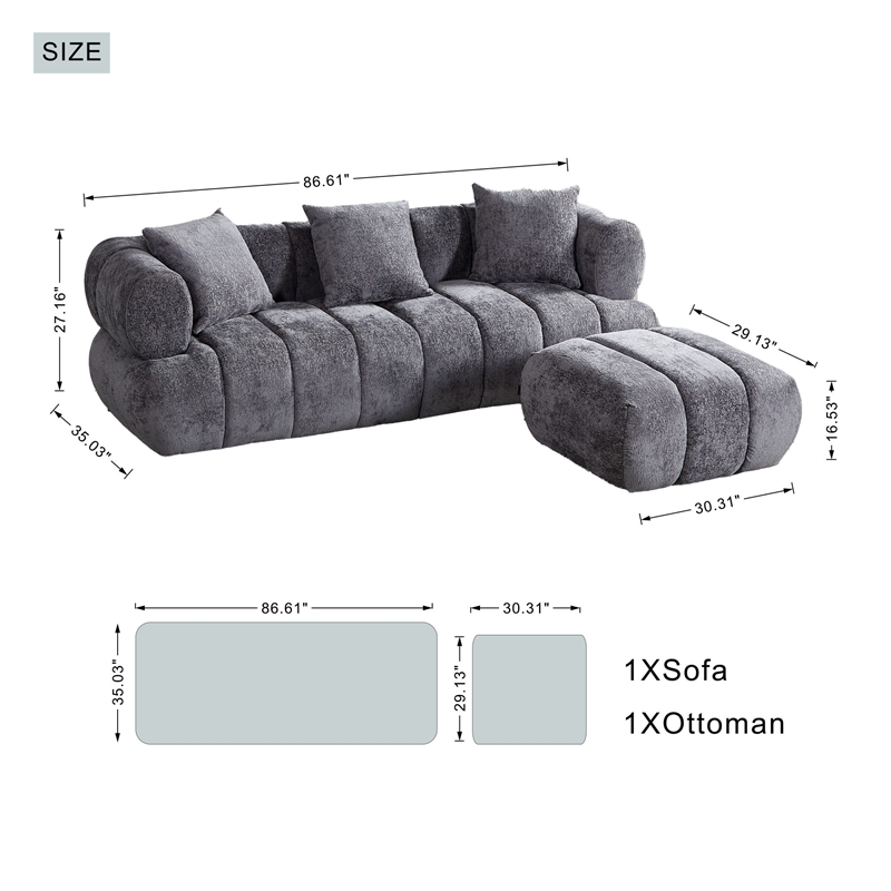 Stylish Multifunctional Sofa with Footrest - Grand Piano Key Design (Gray)