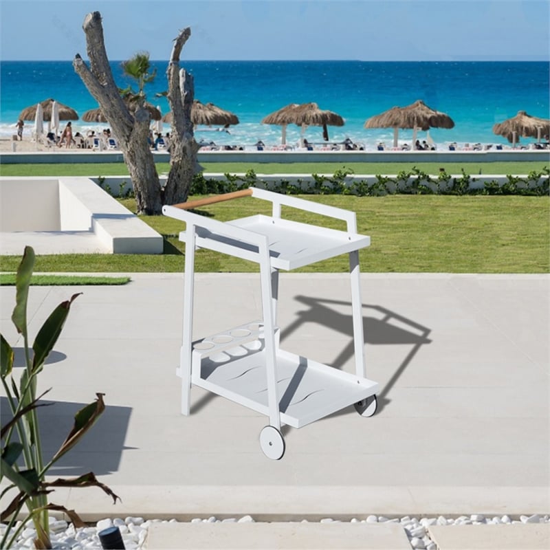 Direct Wicker Outdoor Aluminum Patio Cart with Durable&Lightweight Wheels-White