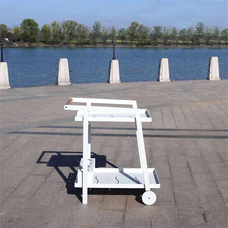 Direct Wicker Outdoor Aluminum Patio Cart with Durable&Lightweight Wheels-White