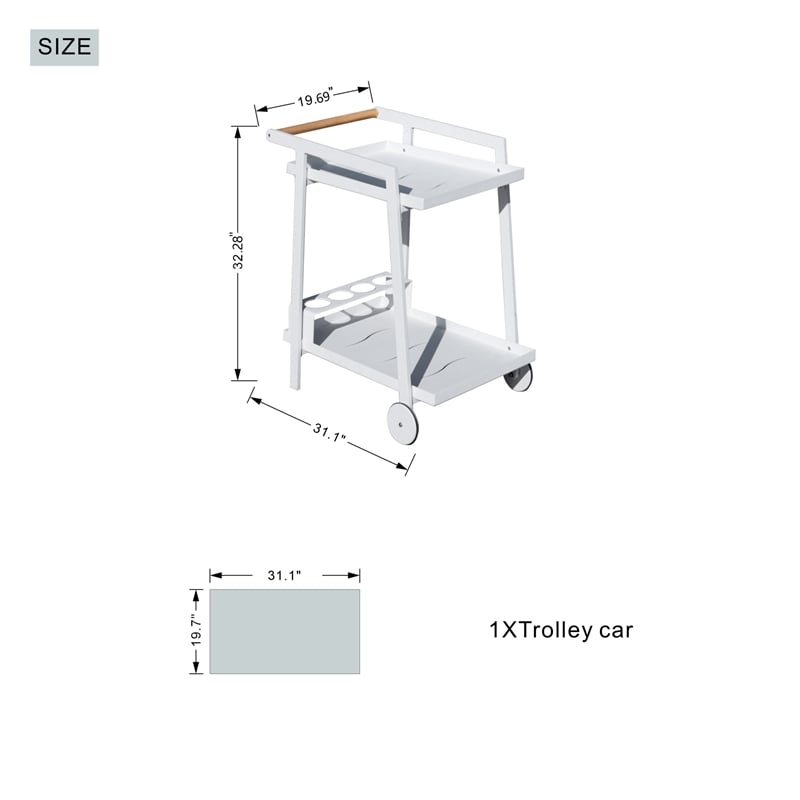 Direct Wicker Outdoor Aluminum Patio Cart with Durable&Lightweight Wheels-White