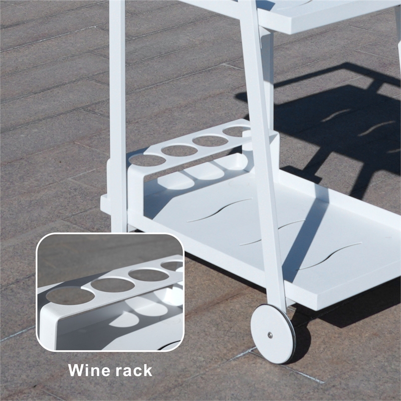 Direct Wicker Outdoor Aluminum Patio Cart with Durable&Lightweight Wheels-White