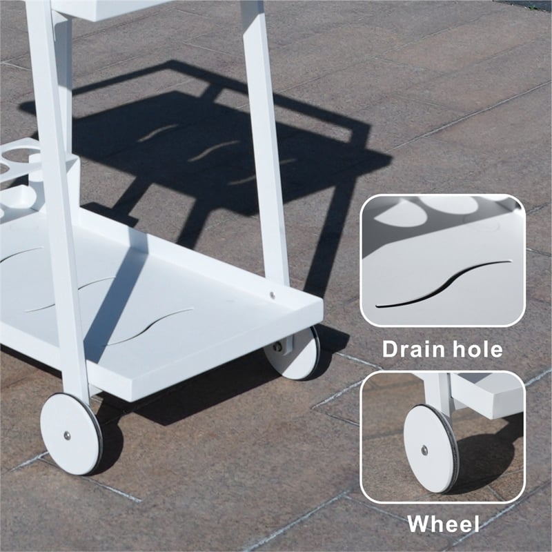 Direct Wicker Outdoor Aluminum Patio Cart with Durable&Lightweight Wheels-White