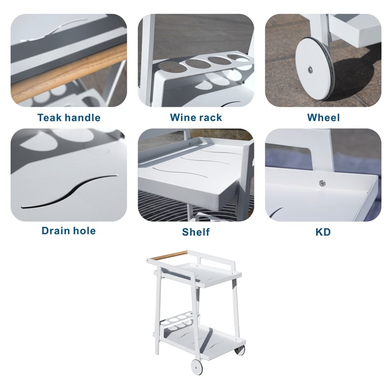 Direct Wicker Outdoor Aluminum Patio Cart with Durable&Lightweight Wheels-White