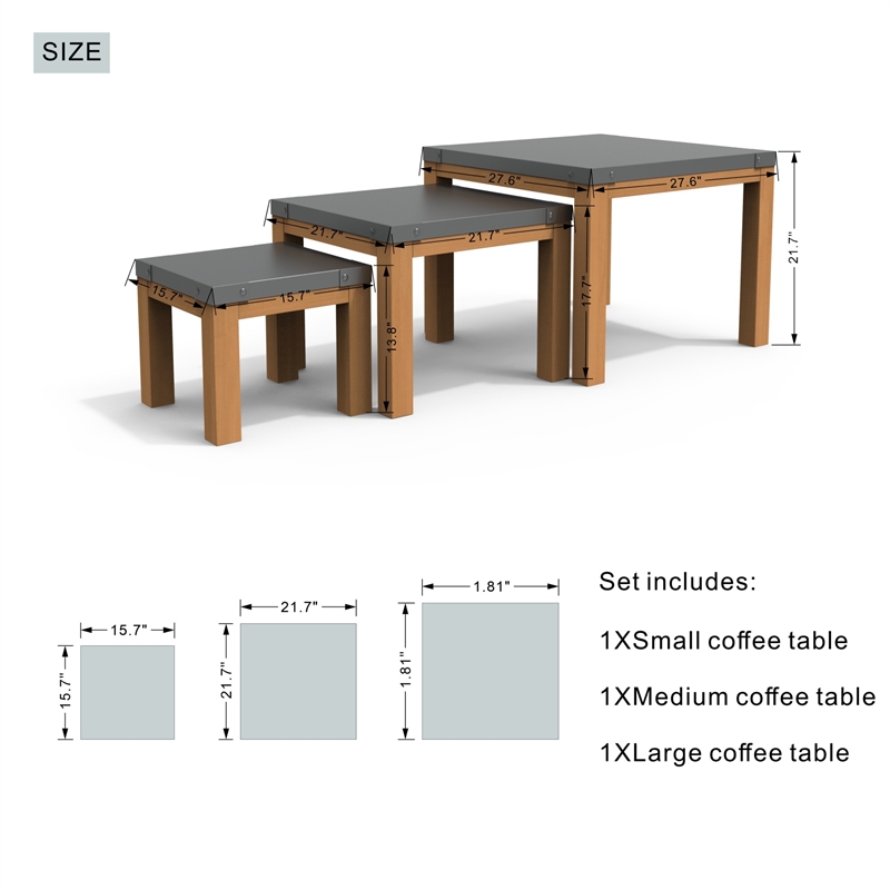 Direct Wicker 3-Piece Versatile & Stylish Aluminum Outdoor Square Table Set-Gray