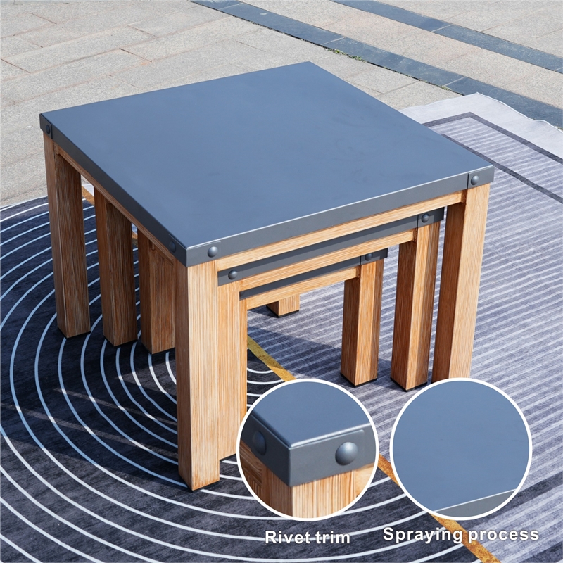 Direct Wicker 3-Piece Versatile & Stylish Aluminum Outdoor Square Table Set-Gray