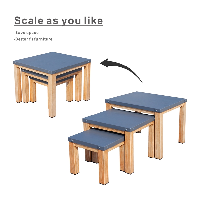 Direct Wicker 3-Piece Versatile & Stylish Aluminum Outdoor Square Table Set-Gray