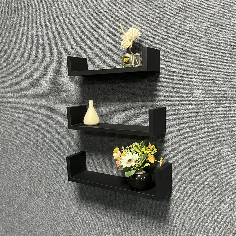 Direct Wicker 3-Piece Black Floating U-Shaped Wall Display Shelve for Home Decor