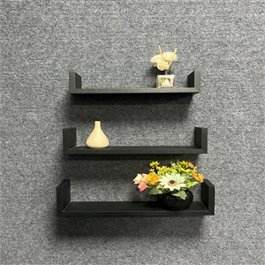 Direct Wicker 3-Piece Black Floating U-Shaped Wall Display Shelve for Home Decor