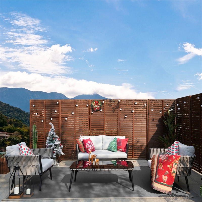 Direct Wicker 4-piece Outdoor Aluminum Rattan Patio Sofa Set with Cushions- Gray