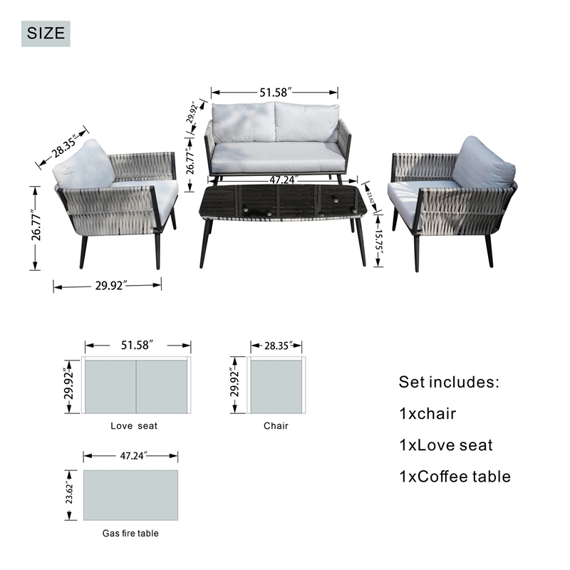 Direct Wicker 4-piece Outdoor Aluminum Rattan Patio Sofa Set with Cushions- Gray