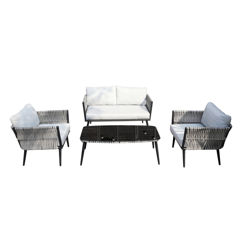 Direct Wicker 4-piece Outdoor Aluminum Rattan Patio Sofa Set with Cushions- Gray