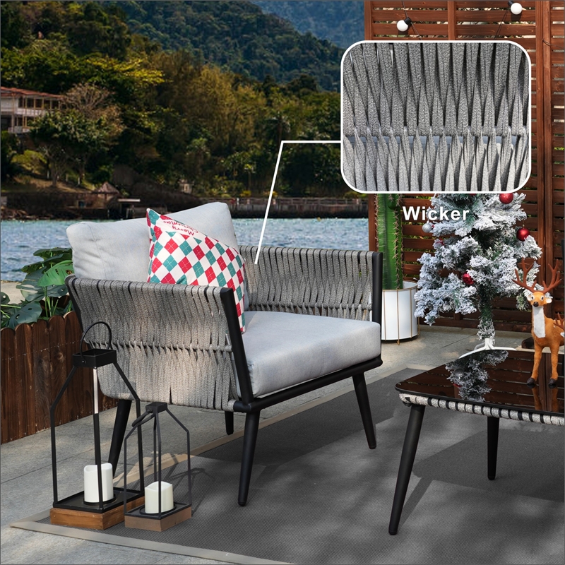 Direct Wicker 4-piece Outdoor Aluminum Rattan Patio Sofa Set with Cushions- Gray